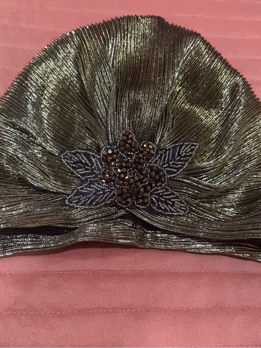 Metallic Gold Floral Beaded Embellished Women's Turban NWOT